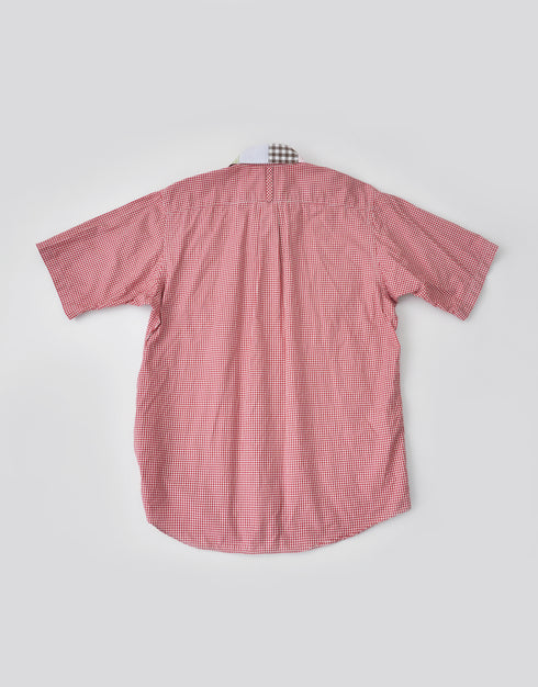 ギンガムの半袖カラーパッチワークシャツ